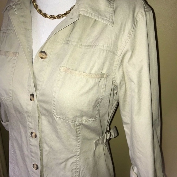 Talbots Tan Beige Button Front Side Buckle Dress - Picture 4 of 10